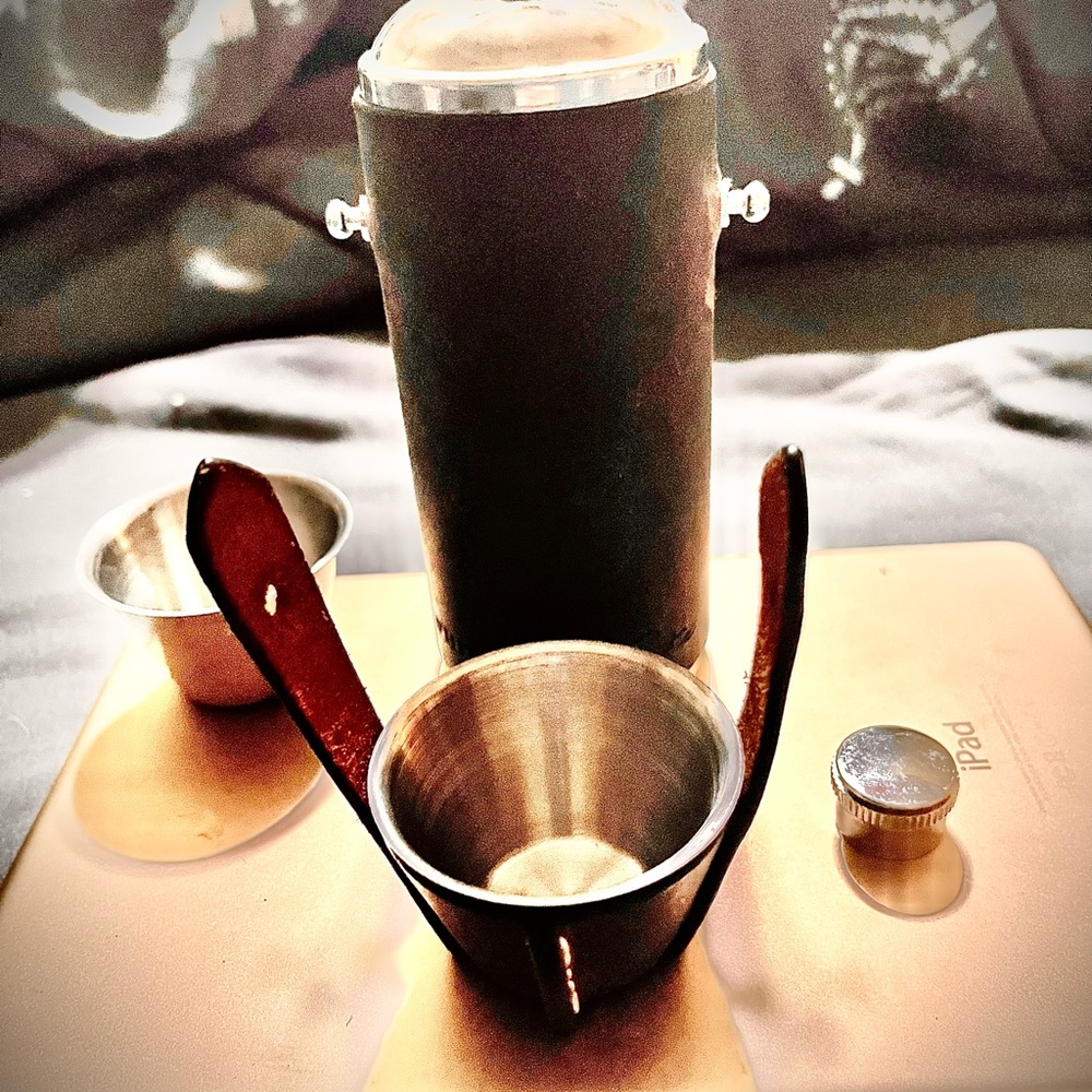 Custom Made By .Whitaker & Kate Leather 2 Shot Field Flask